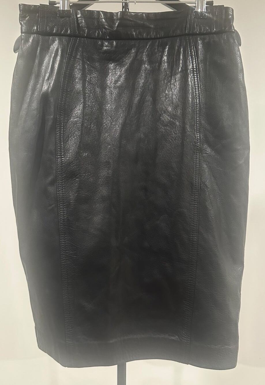 Vintage Bally Canada Blk Genuine Soft Leather High Waist Pencil Skirt W Size 12